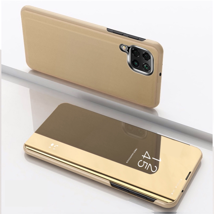 

For Samsung Galaxy M33 5G Plated Mirror Horizontal Flip Leather Case with Holder(Gold)