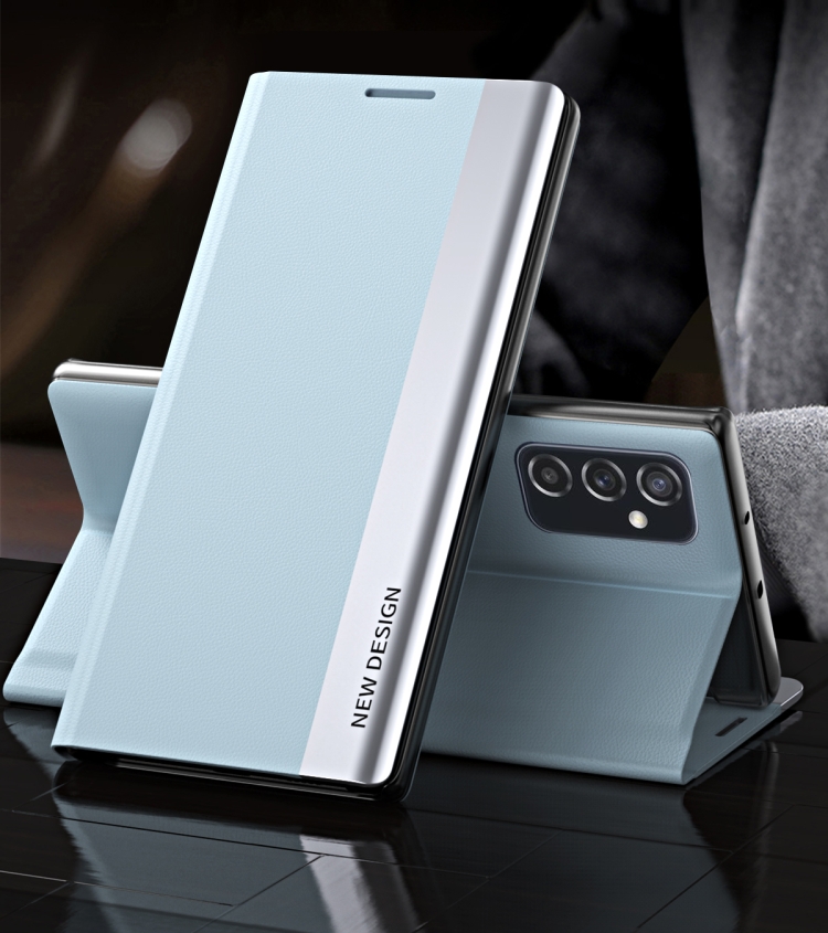 

For Samsung Galaxy M23 5G Side Electroplated Adsorption Flip Leather Case(Light Blue)