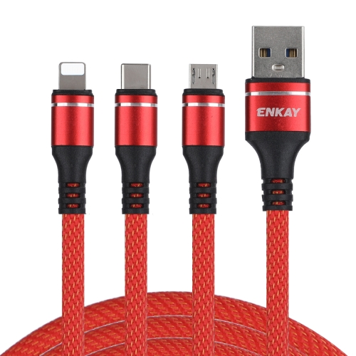 

ENKAY ENK-CB121 1.5m 3 in 1 USB 3.0 to Type-C / 8 Pin / Micro USB 5A Fast Charging Cable(Red)
