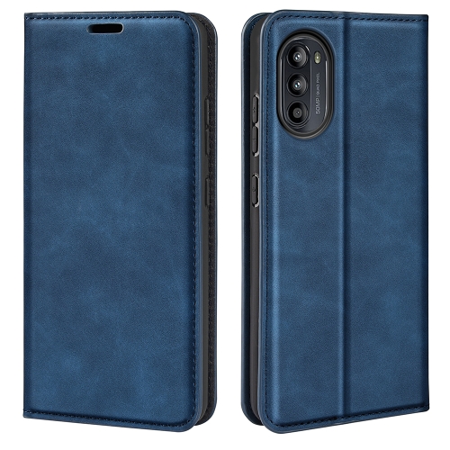 

For Motorola Moto G52J 5G Retro-skin Magnetic Suction Flip Leather Phone Case(Dark Blue)