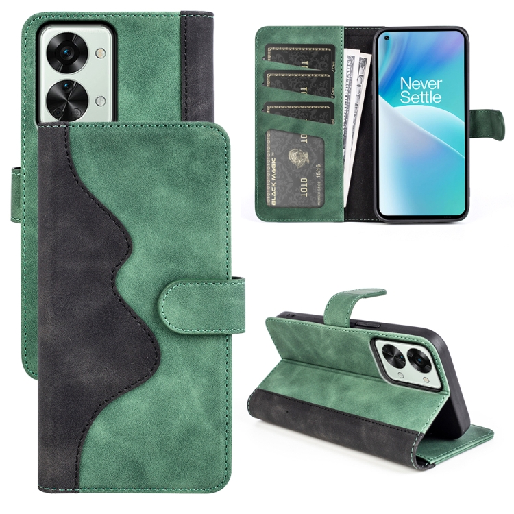 

For OnePlus Nord 2T 5G Stitching Horizontal Flip Leather Phone Case(Green)
