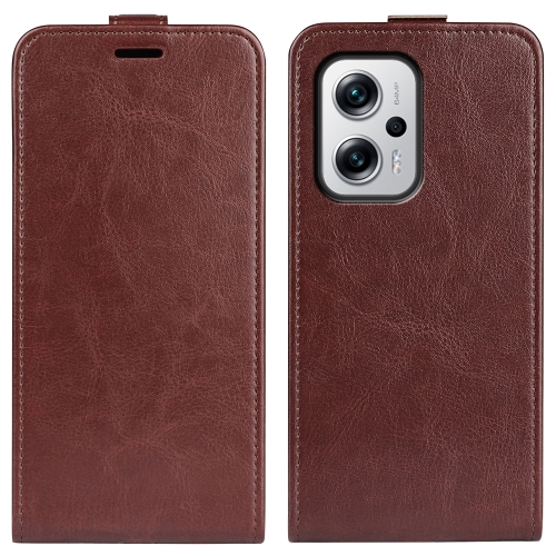 

For Xiaomi Redmi Note 11T Pro / Note 11T Pro+ R64 Texture Vertical Flip Leather Phone Case(Brown)