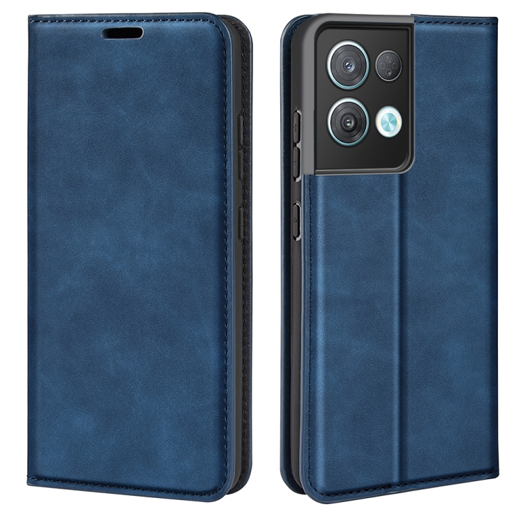 

For OPPO Reno8 Pro Retro-skin Magnetic Suction Leather Phone Case(Dark Blue)