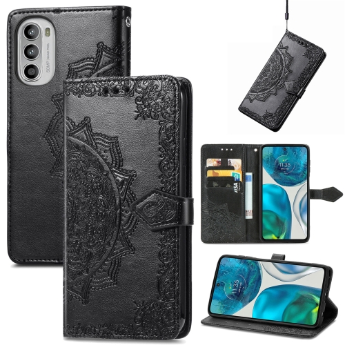 

For Motorola Moto G52 Mandala Flower Embossed Horizontal Flip Leather Phone Case(Black)