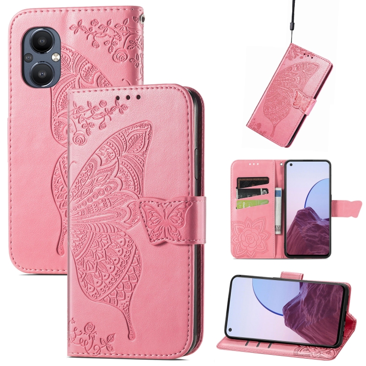 

For OnePlus N20 5G Butterfly Love Flower Embossed Flip Leather Phone Case(Pink)