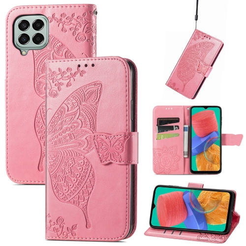 

For Samsung Galaxy M33 5G Butterfly Love Flower Embossed Flip Leather Phone Case(Pink)