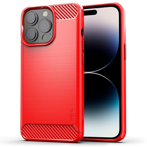 

MOFI Gentleness Brushed Texture Carbon Fiber TPU Phone Case For iPhone 14 Pro (Red)