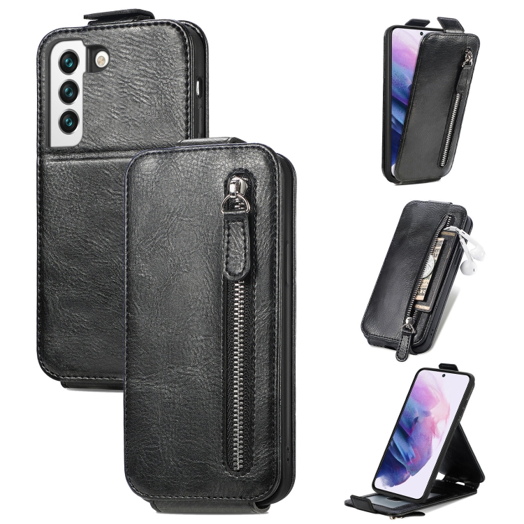 

For Samsung Galaxy S22 Plus 5G Zipper Wallet Vertical Flip Leather Phone Case(Black)