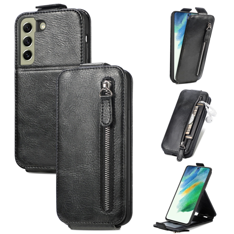 

For Samsung Galaxy S21 FE 5G Zipper Wallet Vertical Flip Leather Phone Case(Black)