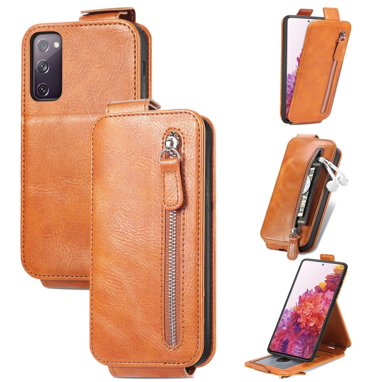 

For Samsung Galaxy S20 FE 5G / S20 Lite 4G Zipper Wallet Vertical Flip Leather Phone Case(Brown)