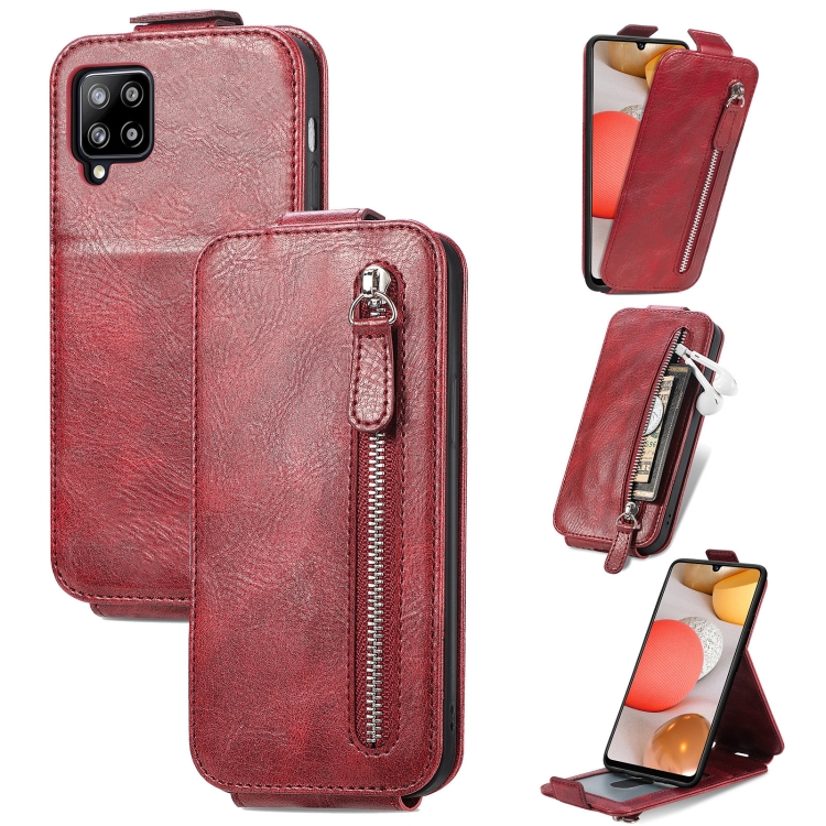 

For Samsung Galaxy A42 5G Zipper Wallet Vertical Flip Leather Phone Case(Red)
