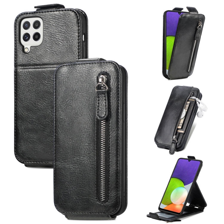 

For Samsung Galaxy A22 4G Zipper Wallet Vertical Flip Leather Phone Case(Black)