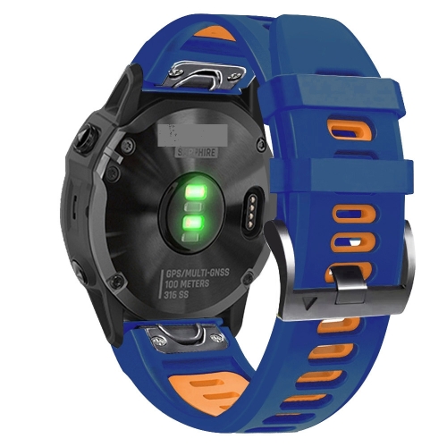 

For Garmin Fenix 6X Pro 26mm Silicone Sports Two-Color Watch Band(Midnight Blue+Orange)