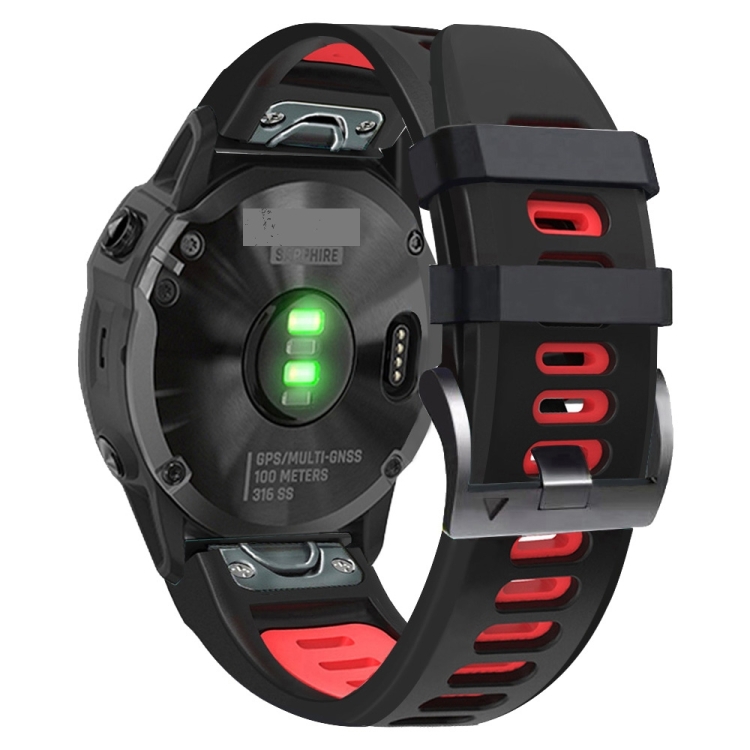 

For Garmin Fenix 5X Plus 26mm Silicone Sports Two-Color Watch Band(Black+Red)