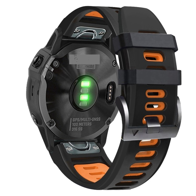 

For Garmin Fenix 7 22mm Silicone Sports Two-Color Watch Band(Black+Orange)