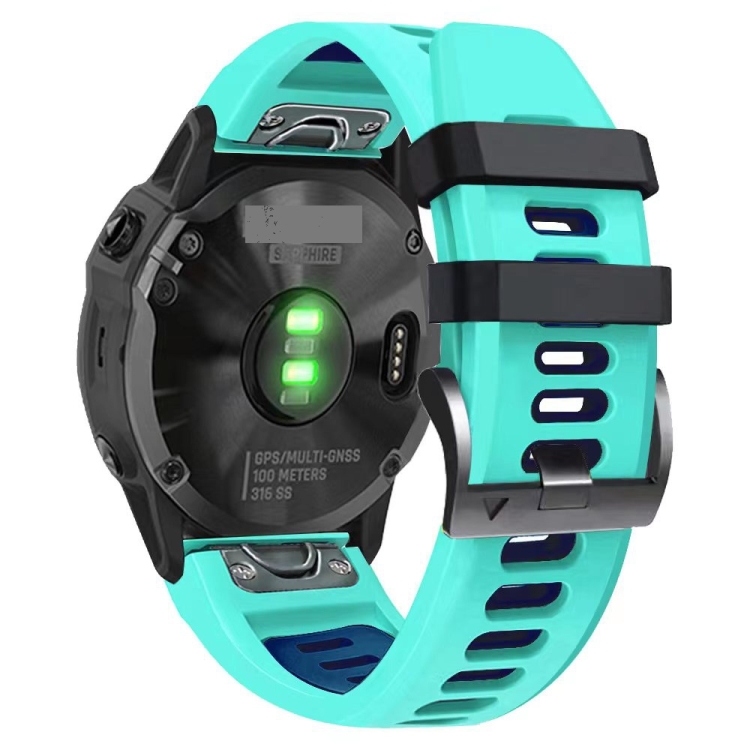 

For Garmin Fenix 5 22mm Silicone Sports Two-Color Watch Band(Peppermint Green + Blue)