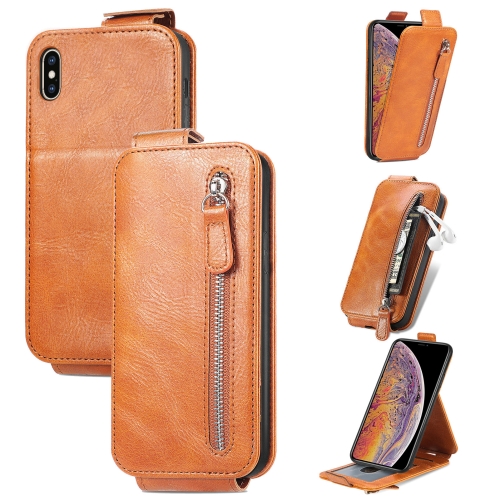 

Zipper Wallet Vertical Flip Leather Phone Case For iPhone XS Max(Brown)