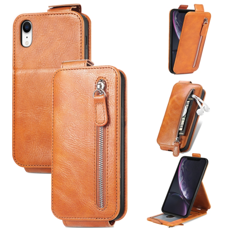 

Zipper Wallet Vertical Flip Leather Phone Case For iPhone XR(Brown)