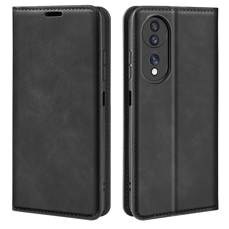 

For Honor 70 Retro-skin Magnetic Suction Leather Phone Case(Black)