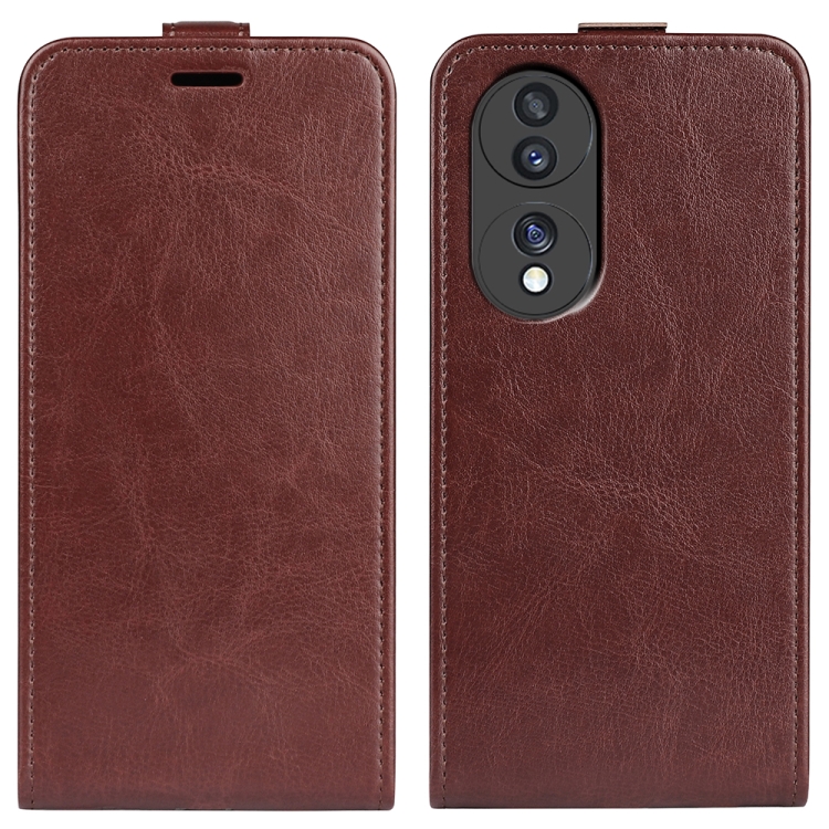 

For Honor 70 R64 Texture Vertical Flip Leather Phone Case(Brown)