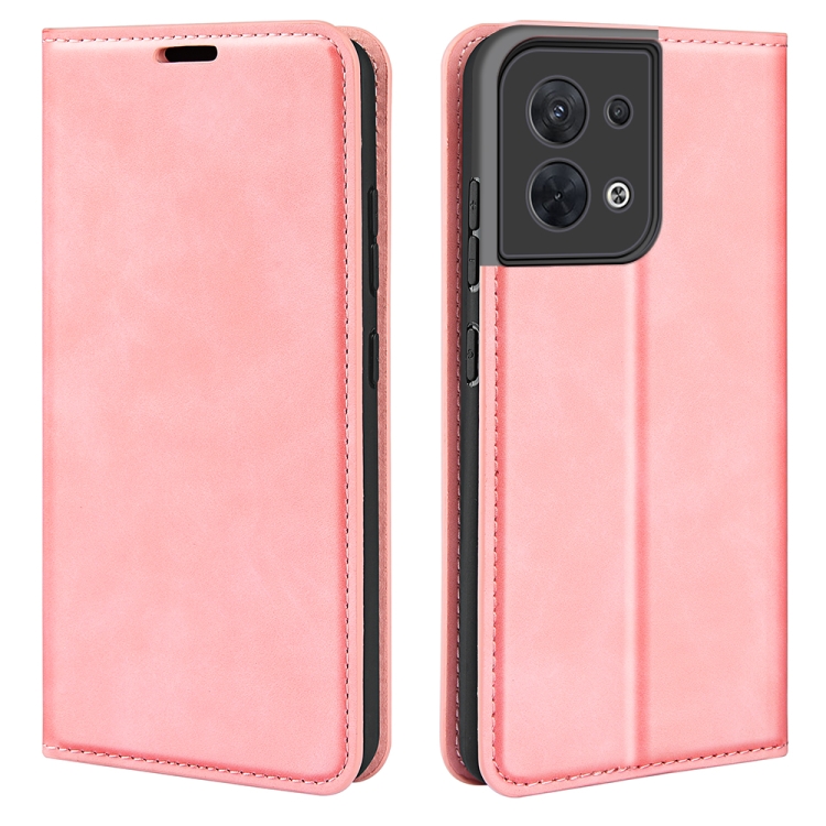 

For OPPO Reno8 Retro-skin Magnetic Suction Leather Phone Case(Pink)