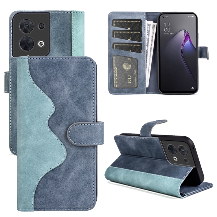 

For OPPO Reno8 Stitching Horizontal Flip Leather Phone Case(Blue)