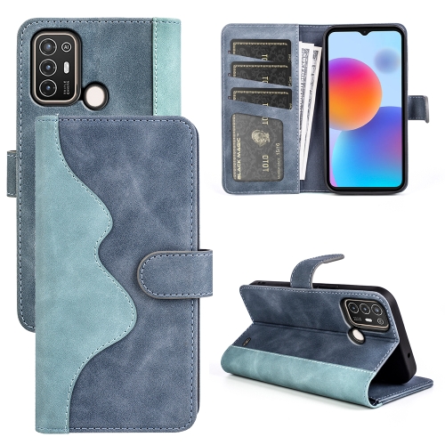 

For ZTE Blade A52 Stitching Horizontal Flip Leather Phone Case(Blue)