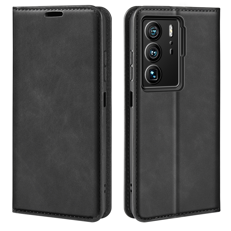 

For ZTE Axon 40 Ultra Retro-skin Magnetic Suction Leather Phone Case(Black)