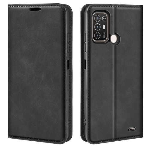 

For ZTE Blade A52 Retro-skin Magnetic Suction Leather Phone Case(Black)