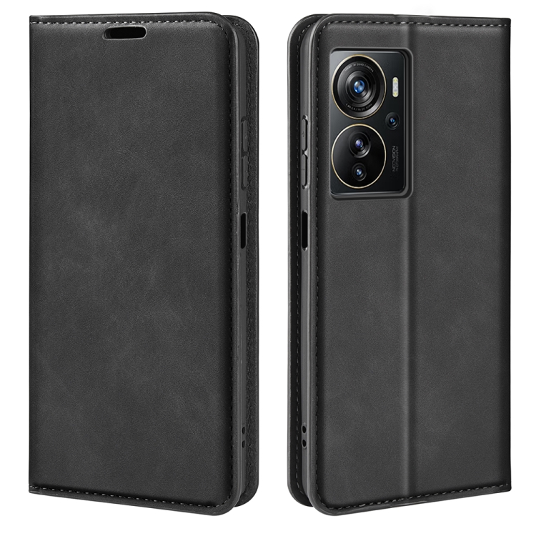 

For ZTE Axon 40 Pro Retro-skin Magnetic Suction Leather Phone Case(Black)