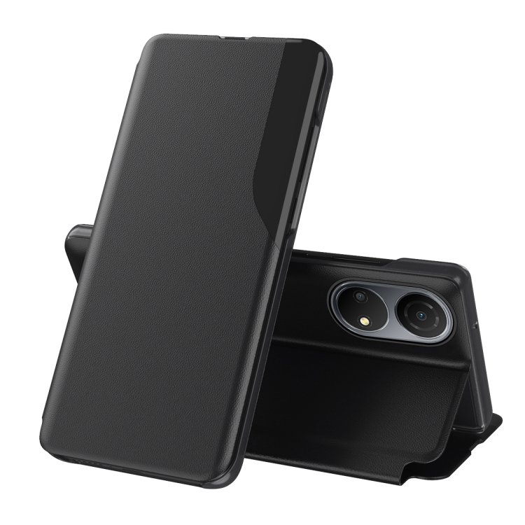 

For Honor X7 2022 / X7 Play / Huawei Enjoy 30 Plus Side Display Shockproof Horizontal Flip Leather Phone Case(Black)