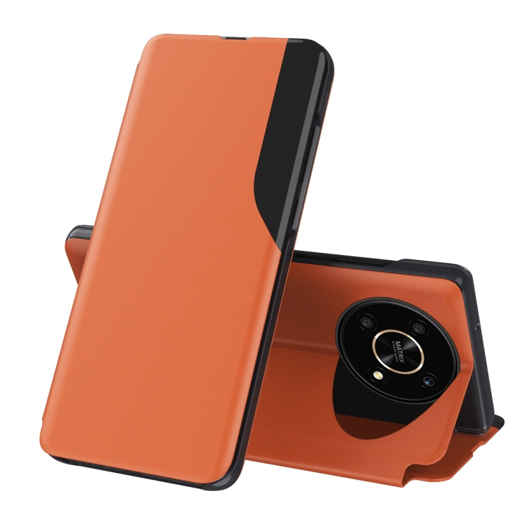 

For Huawei Mate 40 Pro Side Display Shockproof Horizontal Flip Leather Phone Case(Orange)