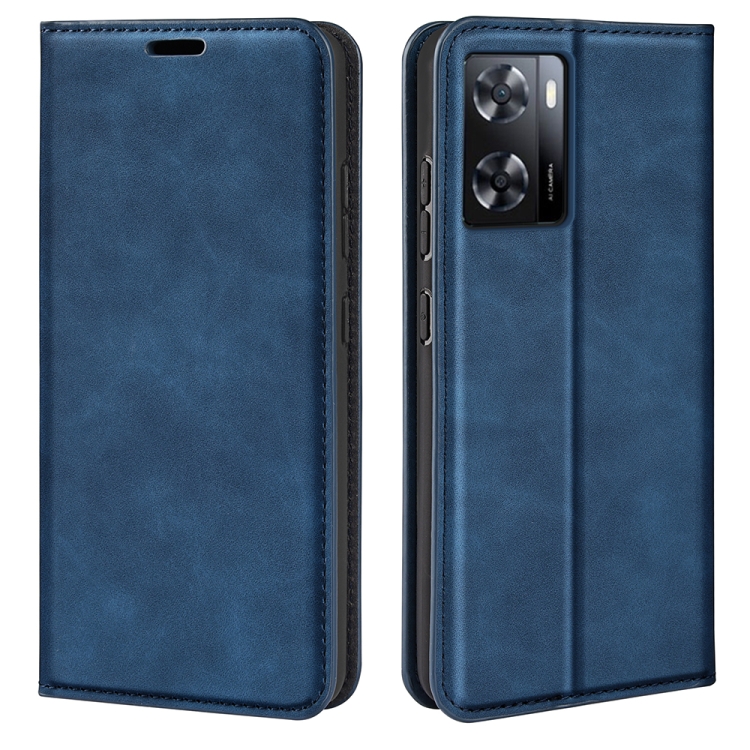 

For OPPO A57 4G Retro-skin Magnetic Suction Leather Phone Case(Dark Blue)