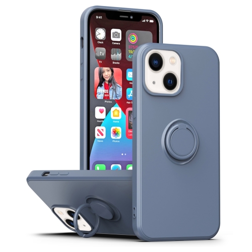 

For iPhone 14 Ring Kickstand Silicone Phone Case (Gray)