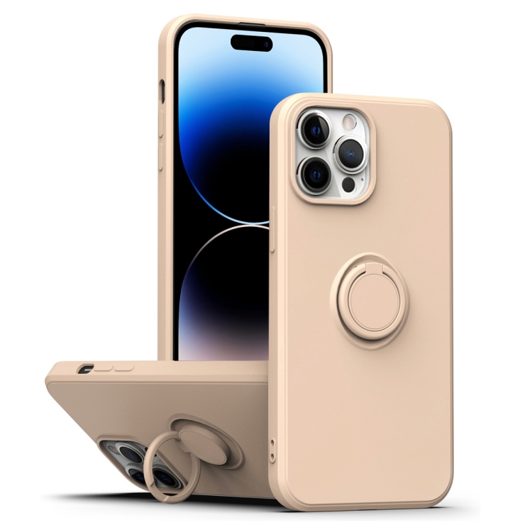 

For iPhone 14 Pro Ring Kickstand Silicone Phone Case(Pink)