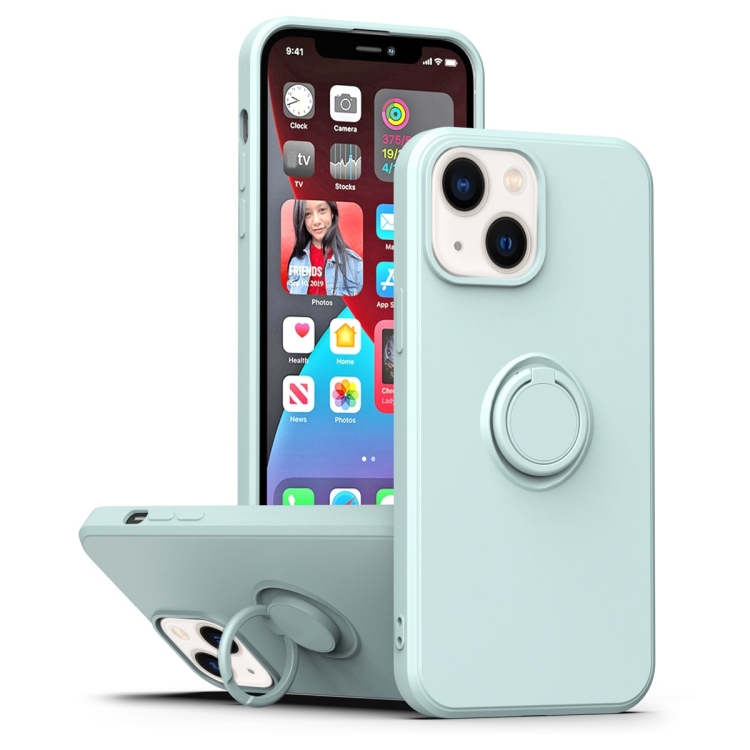 

Ring Kickstand Silicone Phone Case For iPhone 14 Max(Light Cyan)