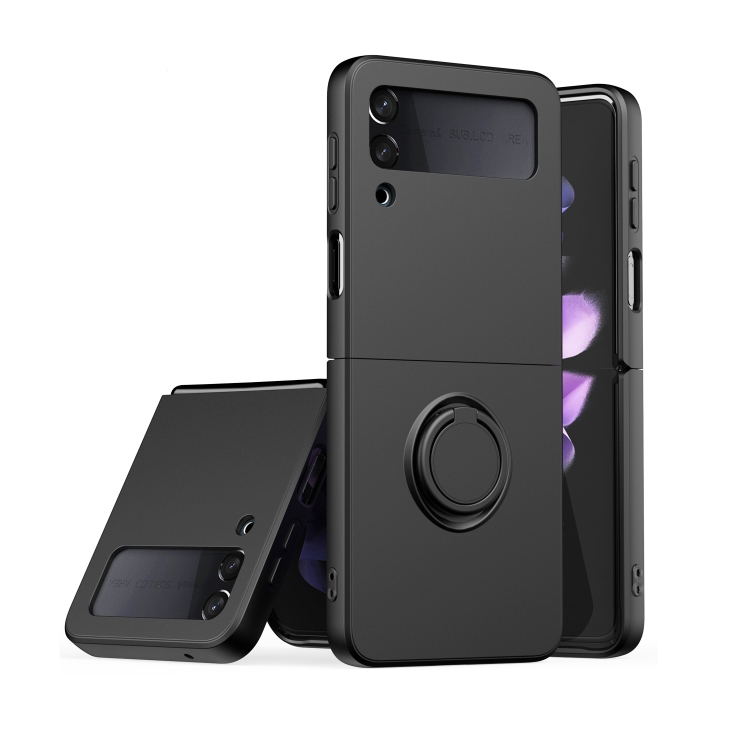 

Silicone Integrated Ring Buckle Mobile Phone Case For Samsung Galaxy Z Flip4(Black)