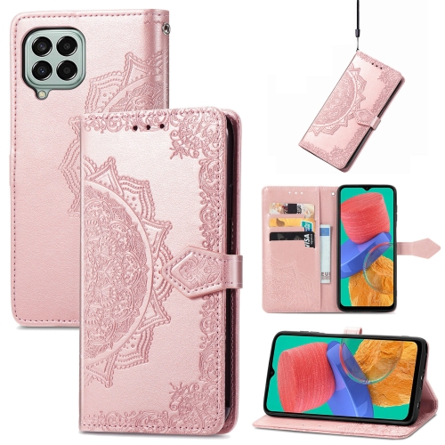 

For Samsung Galaxy M33 5G Mandala Flower Embossed Horizontal Flip Leather Phone Case(Rose Gold)