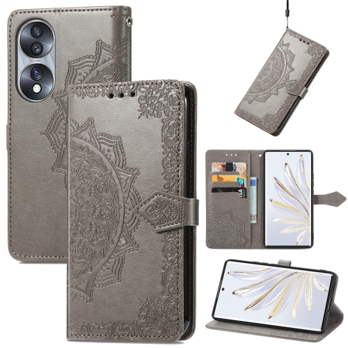 

For Honor 70 Mandala Flower Embossed Horizontal Flip Leather Phone Case(Gray)