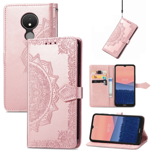 

For Nokia C21 Mandala Flower Embossed Horizontal Flip Leather Phone Case(Rose Gold)