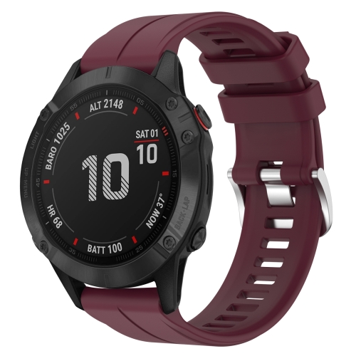 

For Garmin Fenix 6 Pro GPS 22mm Solid Color Silicone Watch Band(Burgundy)