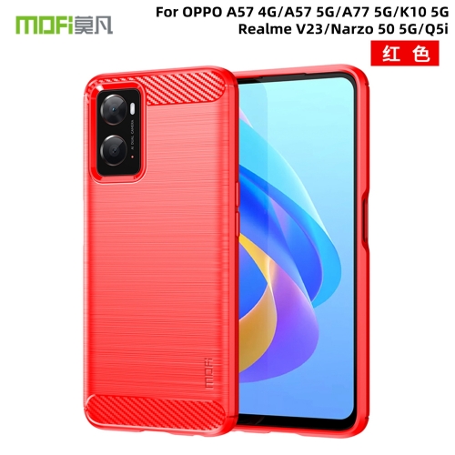 

For OPPO A57 4G / A57 5G / A77 5G MOFI Gentleness Series Brushed Texture Carbon Fiber Soft TPU Case(Red)