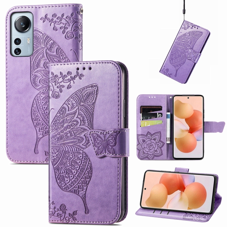 

For Xiaomi 12 Lite Butterfly Love Flower Embossed Horizontal Flip Leather Phone Case(Light Purple)