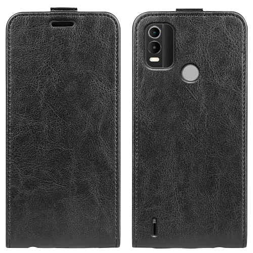

For Nokia C21 Plus R64 Texture Vertical Flip Leather Phone Case(Black)