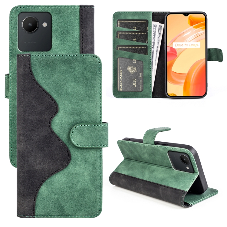 

For OPPO Realme C30 4G Stitching Horizontal Flip Leather Phone Case(Green)