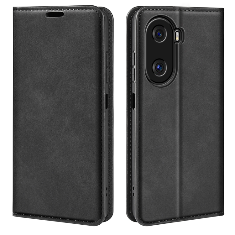 

For Honor X40i Retro-skin Magnetic Suction Leather Phone Case(Black)