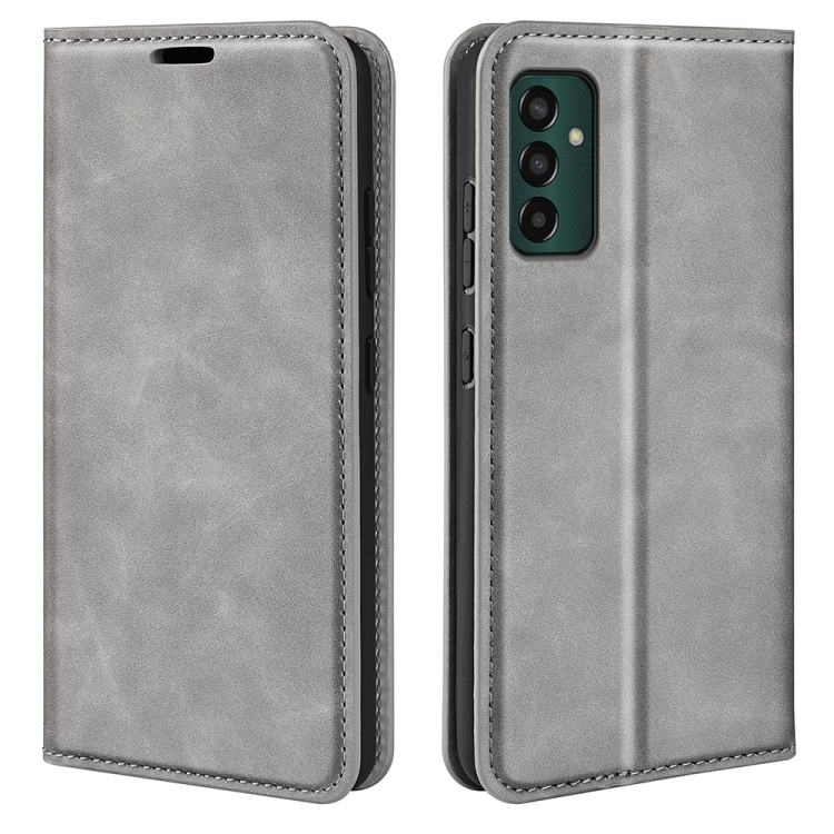 

For Samsung Galaxy M13 4G Retro-skin Magnetic Suction Leather Phone Case(Grey)
