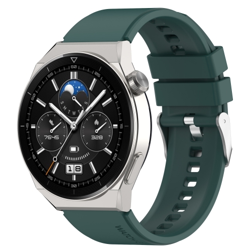 

For Huawei Watch GT3 46mm 22mm Protruding Head Silicone Strap Silver Buckle(Dark Green)