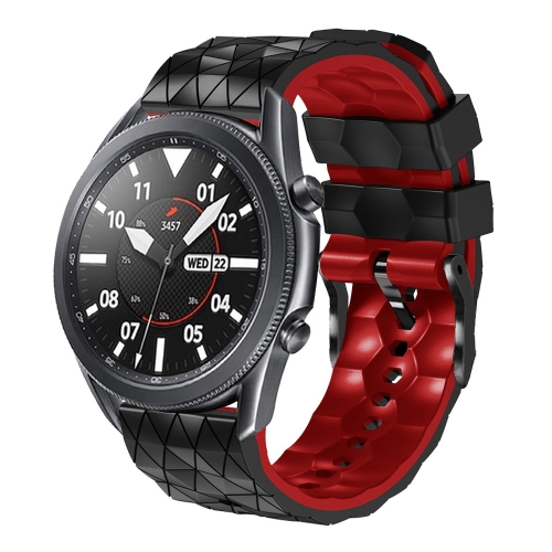 

For Samsung Galaxy Watch3 45mm 22mm Football Pattern Two-Color Silicone Strap(Black+Red)