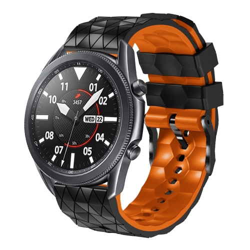 

For Samsung Galaxy Watch 46mm 22mm Football Pattern Two-Color Silicone Strap(Black+Orange)